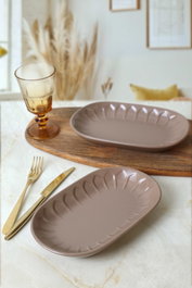 Hermia Juego de platos de gres cerámico Beige 2 piezas de 22 x 13 cm